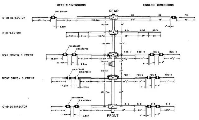 Hy-Gain TH5DX dimensions diagram
